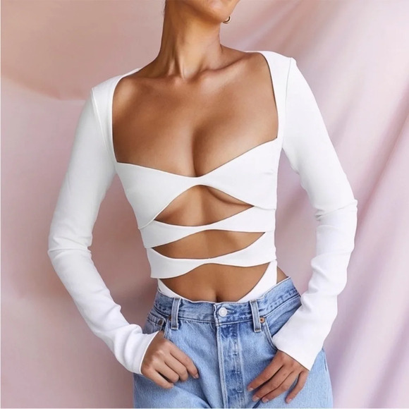 HOUSE OF CB 'Danica' White Cutout Bodysuit NWOT size S - Picture 9 of 16